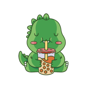 Bügelbild Baby Dino trinkt Tee